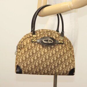 Christian Dior Trotter Canvas Hand Bag Brown Gold Auth